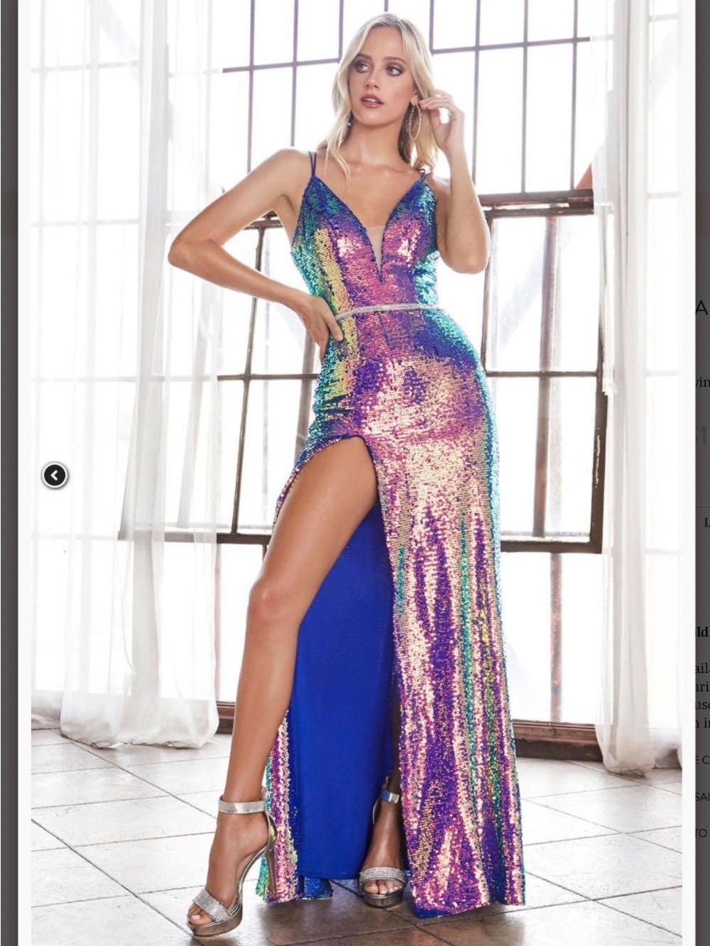 Ladivine Iridescent Sequin V-Neck High-Slit Prom Gown
